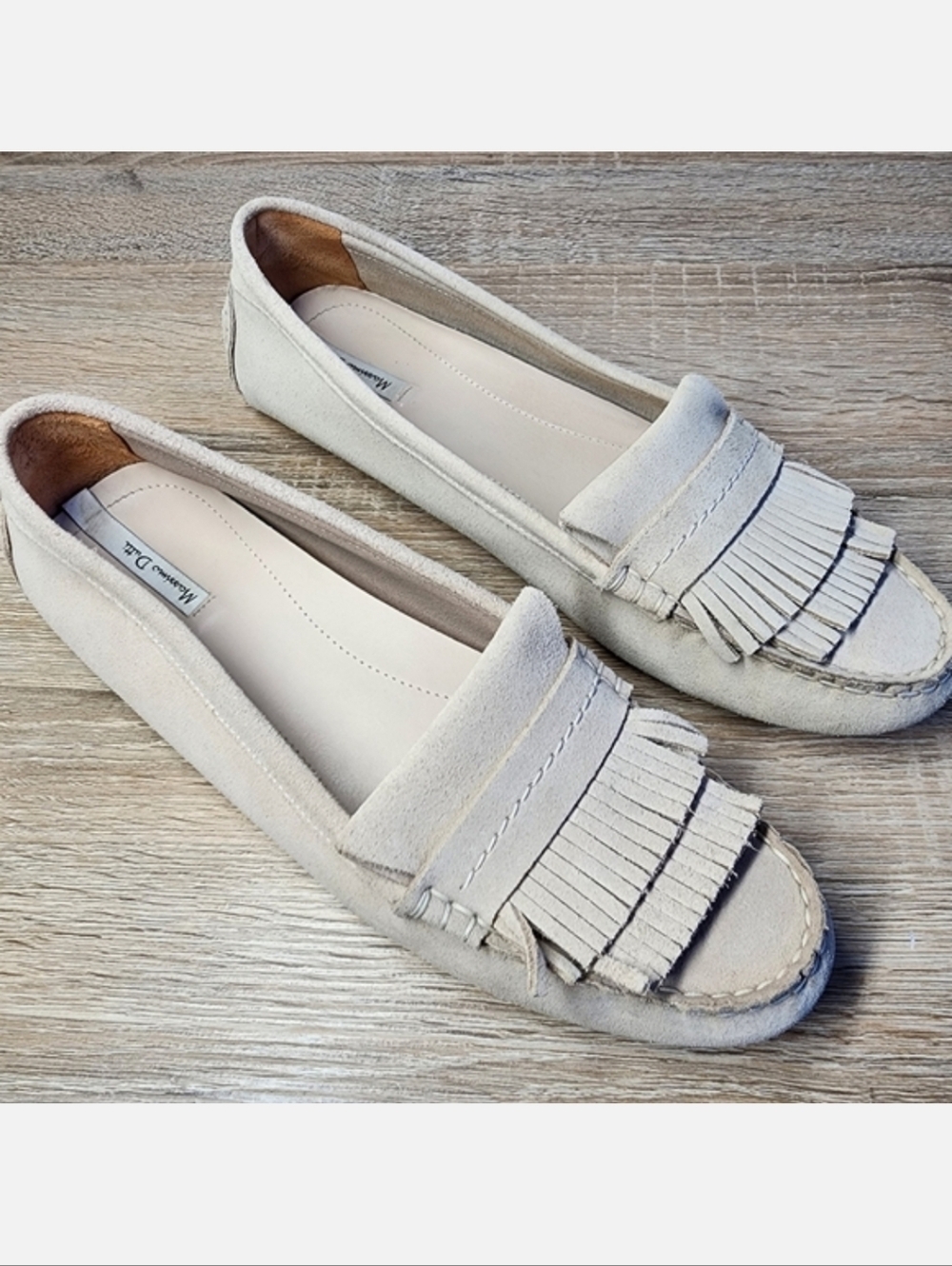 MASSIMO DUTTI Tan Suede Leather Slip On Fringe Moccasin Loafer Shoe 40